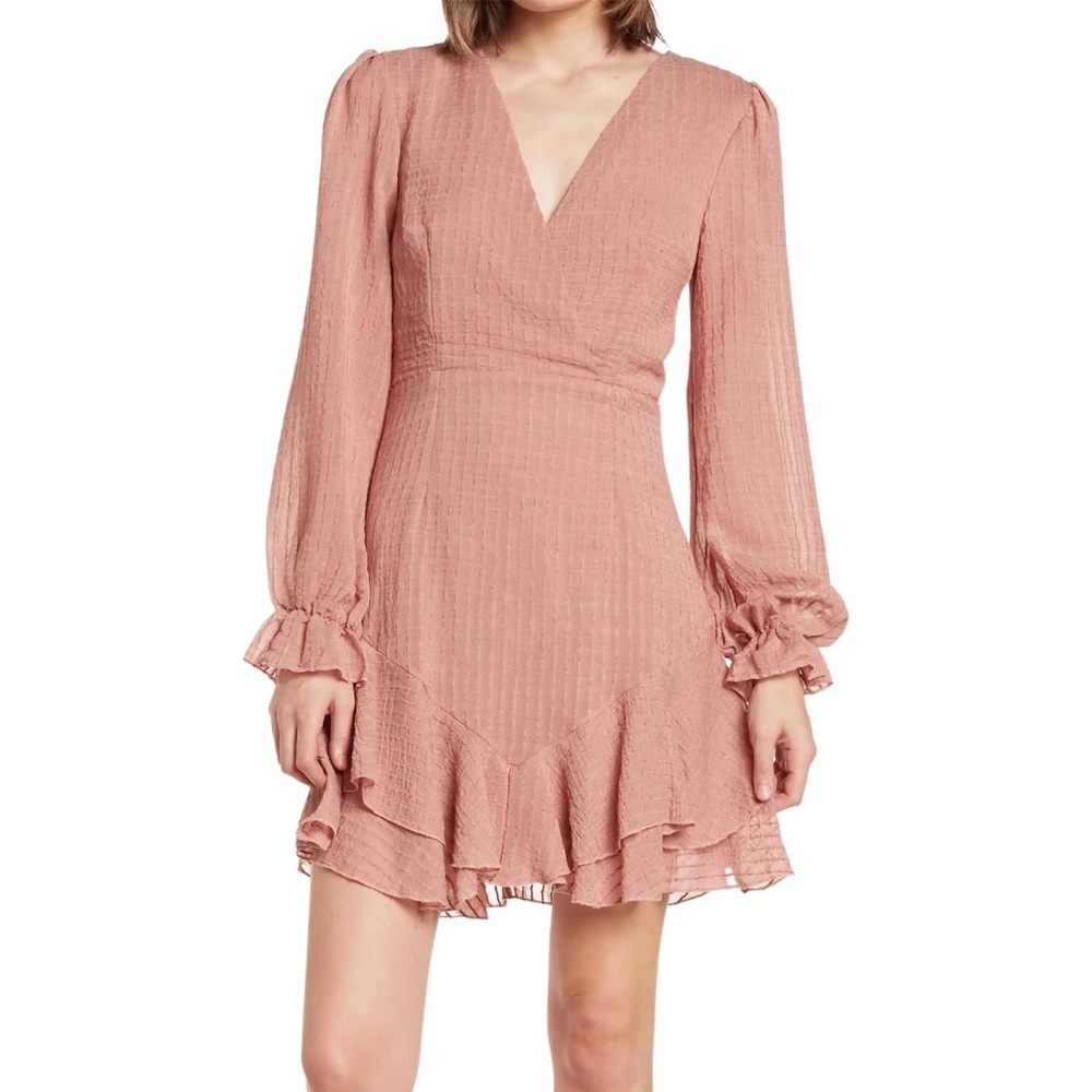 Ruffle trim long sleeve mini dress